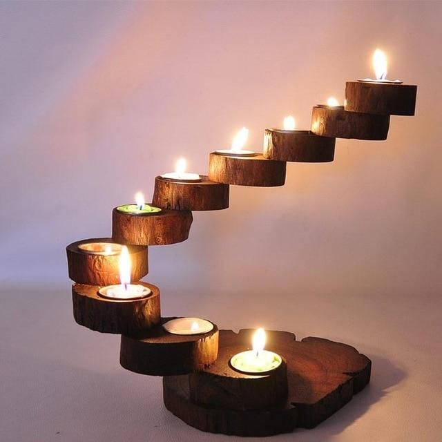 Rustic Multi-layered Floating Wood Tealight Candle Holder – Farm .