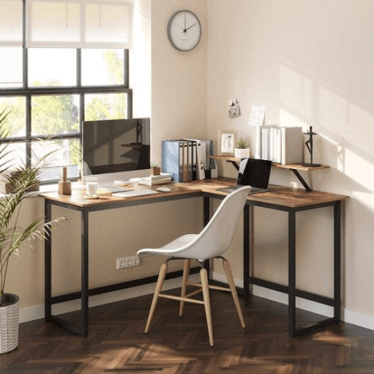 L-Shaped Corner Desk with Monitor Stand | Home office bedroom .