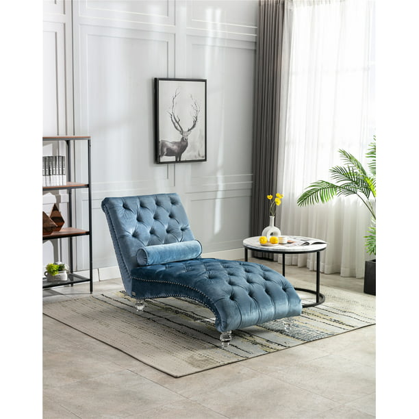 Modern Velvet Chaise Lounge Chair,Button Tufted Upholstered Indoor .