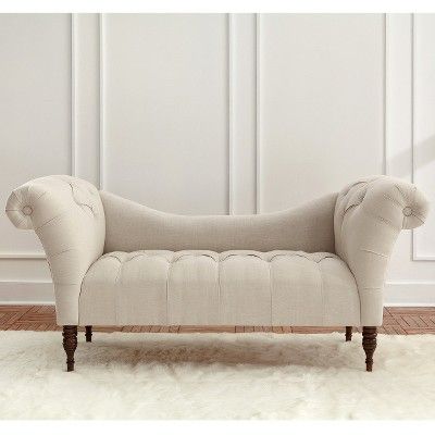 Button Tufted Chaise Settee Sofa Linen Talc - Threshold™ | Chaise .
