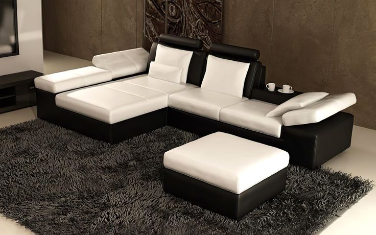 Lindum Mini Modern Leather Sectional with Ottoman | Modern leather .