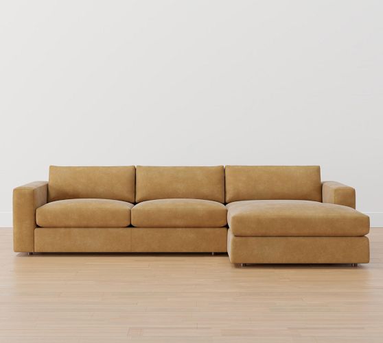 Carmel Square Wide Arm Leather Sofa Double Wide Chaise Sectional .