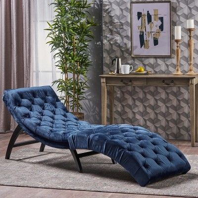 Garret Tufted Chaise Lounge Cobalt Gray - Christopher Knight Home .