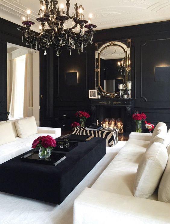 Black/white decor @KortenStEiN | Modern glam living room, Black .