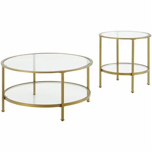 Crosley Aimee 2 Piece Round Glass Top Accent Coffee Table Set in .