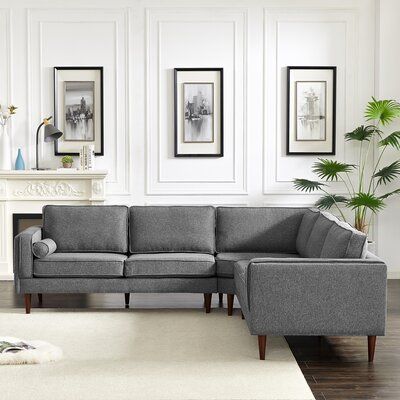 Foreman Mid-Century Pillow Back Corner Sofa In Dark Grey | Living .