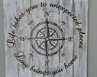 Distressed Hardwood Compass Sign, Life takes you to unexpected .