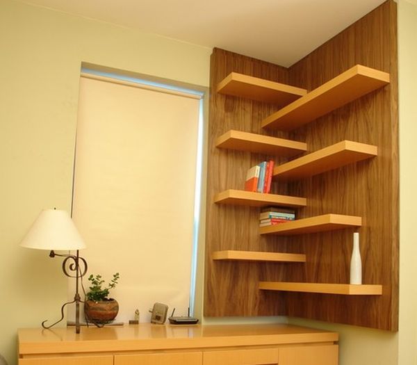 Contemporary corner shelves