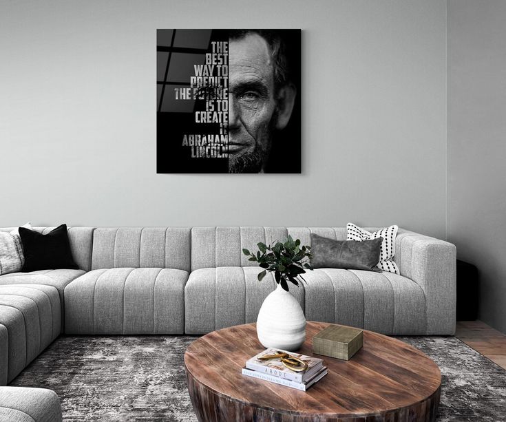 Abraham Lincoln Portrait Inspirational Quote - Wall Art Glass .