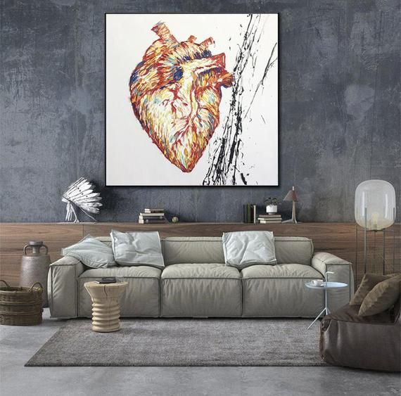Large Abstract Heart Paintings On Canvas Realistic Impasto Oil .