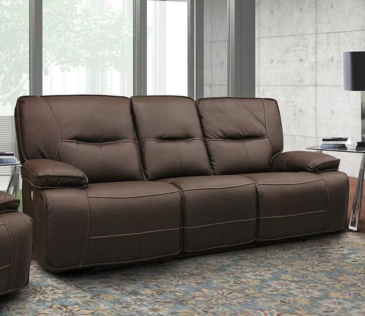 Spartacus Chocolate Dual Power Reclining Sofa with Power Headrest .