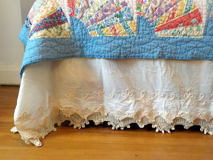 Vintage New Crochet Battenburg Lace Bed Skirt Single Bed Ecru .