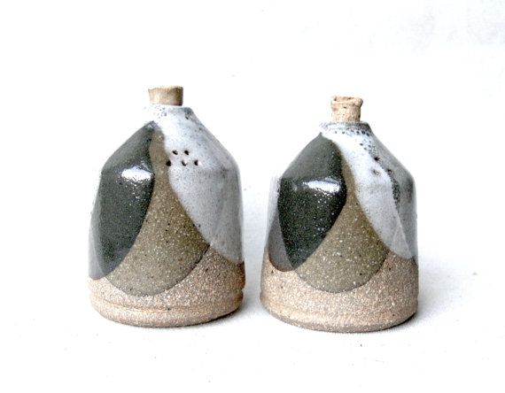 Vintage Studio Pottery Semi-glazed Stoneware Salt and Pepper .