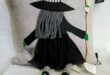Cynthia Rowley Curious Halloween Black Witch w/ Broom Throw Pillow .