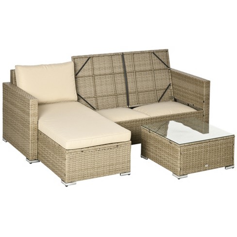 Outsunny 3 Piece Patio Furniture Set, Rattan Outdoor Sofa Set With .
