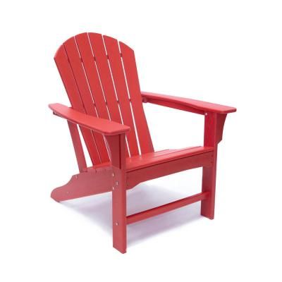 LuXeo Hampton Red Patio Plastic Adirondack Chair LUX-1518-RED .