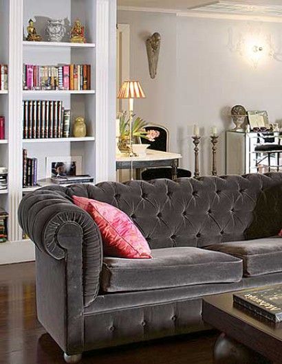 Velvet sofa living room, Home living room, Living room inspirati