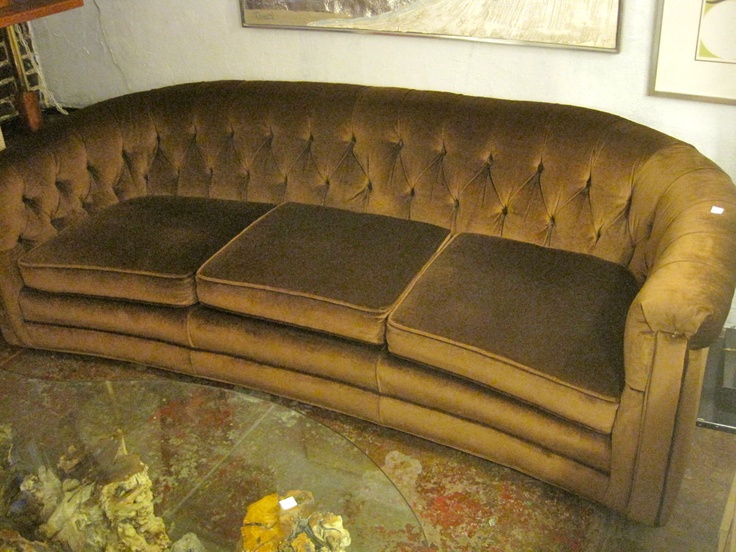 Brown Velvet Curved Hollywood Regency Sofa, http://casavictoriala .