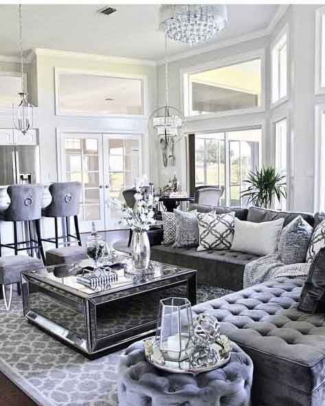 Gorgeous monochromatic grey glam living room decor with grey .