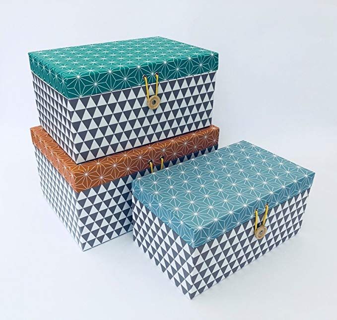 Homes on Trend Set of 3 Storage Craft Boxes & Lids Retro Cardboard .
