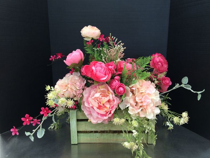 Silk floral arrangement in a wooden crate | Floral arrangements .