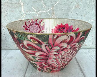 Stunning handmade, decorated glass bowl - using decoupage .