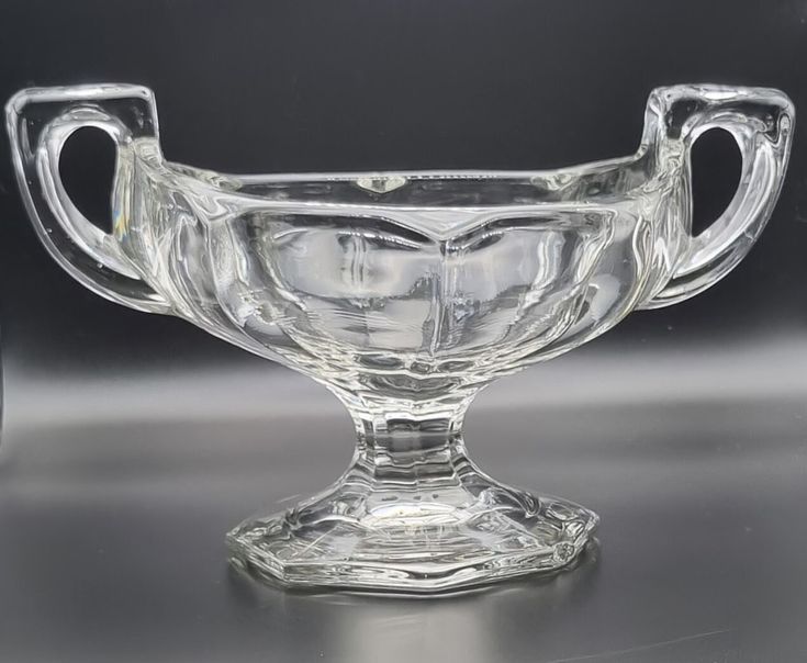 Art Deco Chippendale Bowl Twin Handled Glass Bowl Clear - Etsy UK .