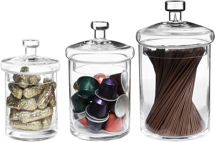 Clear Glass Apothecary Jar Canisters with Lids, Set of 3 | Glass .