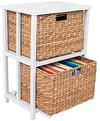 BIRDROCK HOME Seagrass 2 Tier File Cubby Cabinet - Vertical .