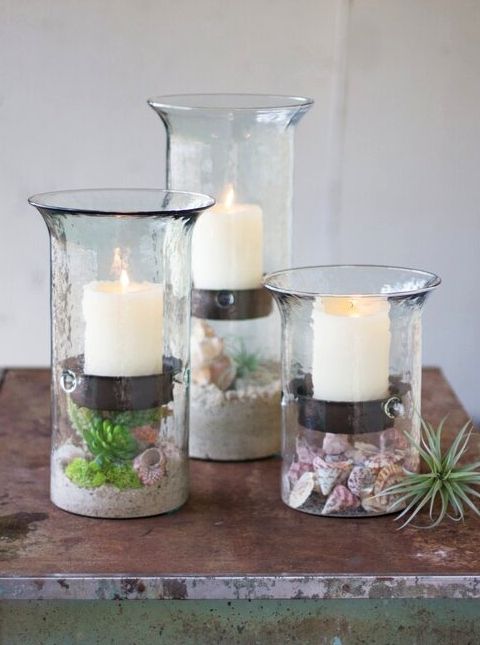 Glass Candle Holders with Inserts -Perfect for Beach Combers .