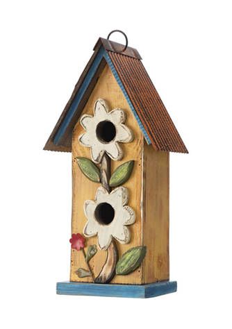 Glitz Home Two-Tiered Distressed Solid Wood Birdhouse with 3D .