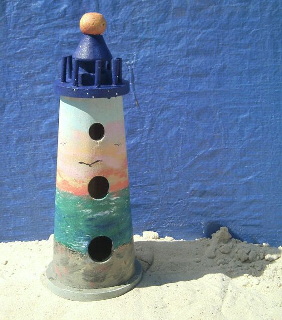 Lighthouse Birdhouse Seascape Design Painted Wood | Etsy | Bird .