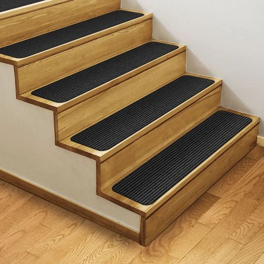 Skid-Resistant Double-Ribbed Carpet Stair Treads Smokey Black .