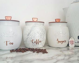 Kitchen canisters set of 3 Pink/White/Silver/grey/Copper silver .