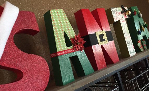 SANTA Block Wooden Letters, Santa Letters, Christmas Decorations .