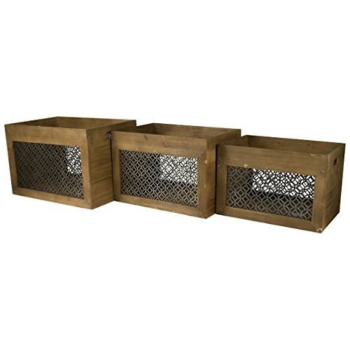 Home Office Collection – Set Of Three Wood Storage Bins With Metal .