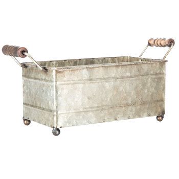 Rectangle Galvanized Metal Container with Wood Handles | Metal .