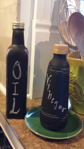 Chalkboard paint vinegar and oil bottles | Bottles decoration, Oil .
