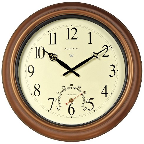 18" Metal Outdoor/indoor Atomic Wall Clock With Thermometer .