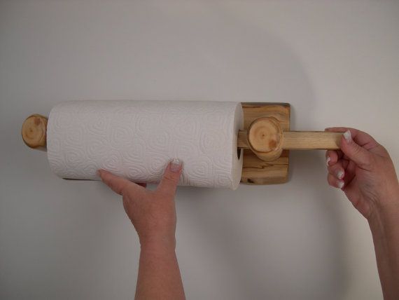 Rustic Log Paper Towel Holder Wall Mount - Live Edge Back - Hand .
