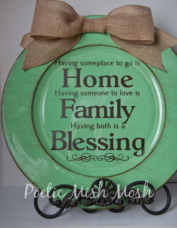 Turquoise Decorative Charger Plate with Home,Family, Blessing .