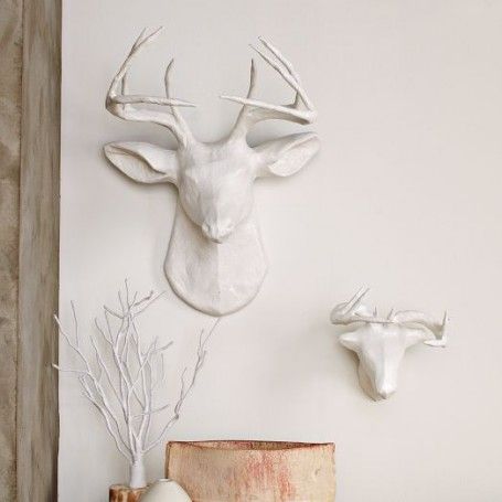 Papier-Mâché Animal Sculptures - White Deer | Deer head wall decor .