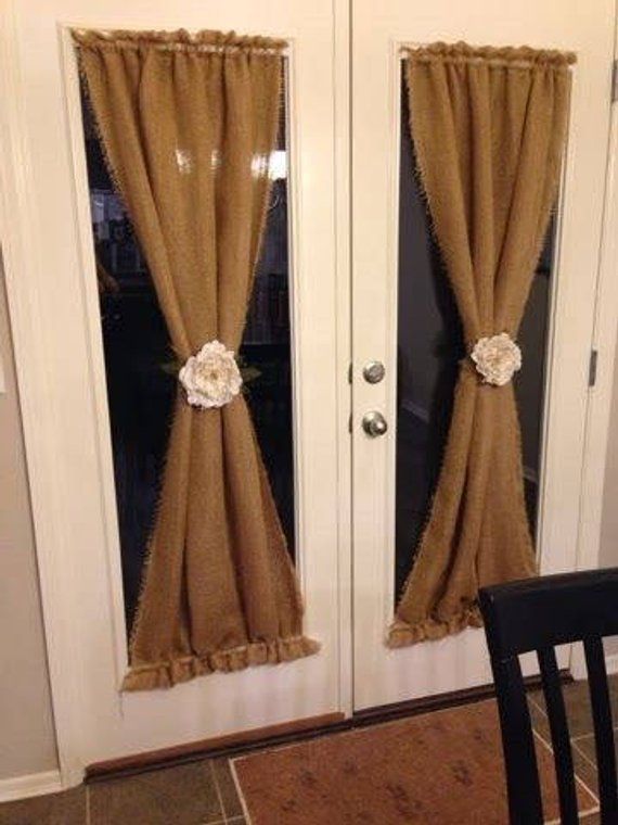 Set of 2 Natural Burlap French Door Curtains Country Farmhouse .