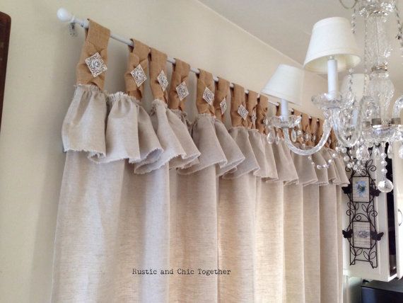 Natural Linen Burlap Curtains With Jewelry Accent - Etsy | Burlap .
