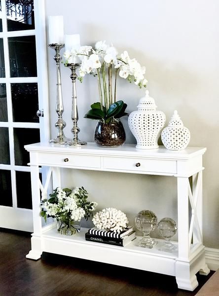 Bayview Two Drawer Console Hall Table In White | Hall table decor .