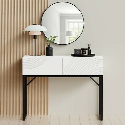 Black and White Gloss Patterned Dressing Table with Drawers - Erin .