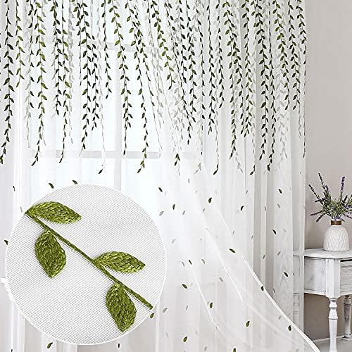 Amazon.com: BROSHAN Green Pattern Curtains Sheer, 2 Panel Set of .