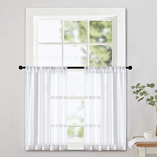 MRTREES White Sheer Tier Curtains 30 inch Length Curtain Sheers .