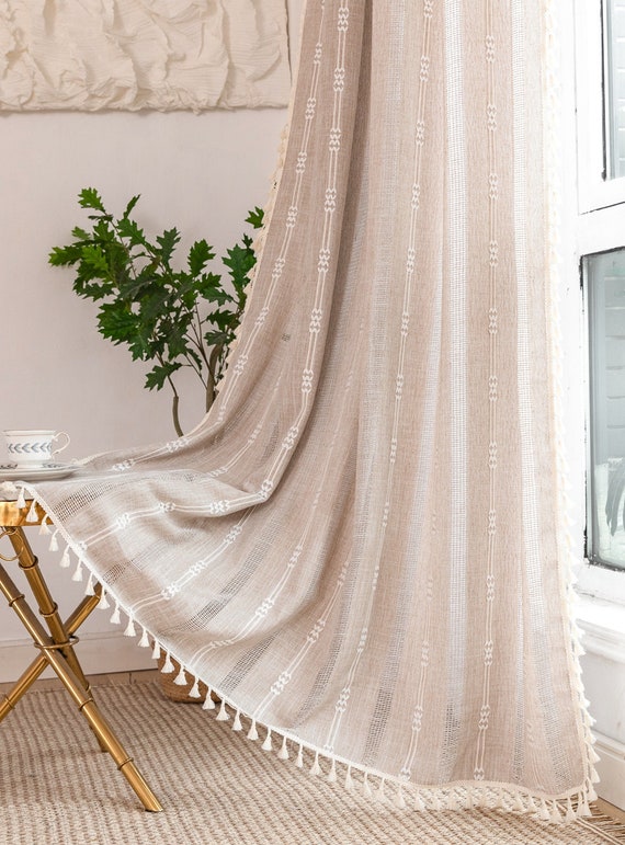 New Farmhouse Linen Curtain Bedroom Curtain Translucent - Et