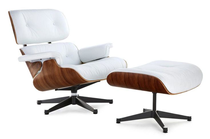 Classic Lounge Chair & Ottoman - White with Black Base | Mid .
